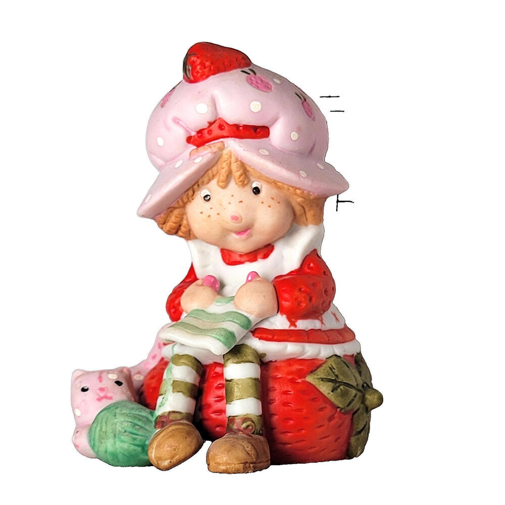 Strawberry Shortcake & Custard Cat "A LITTLE LOVE" Ceramic Figure 2.5" VINTAGE